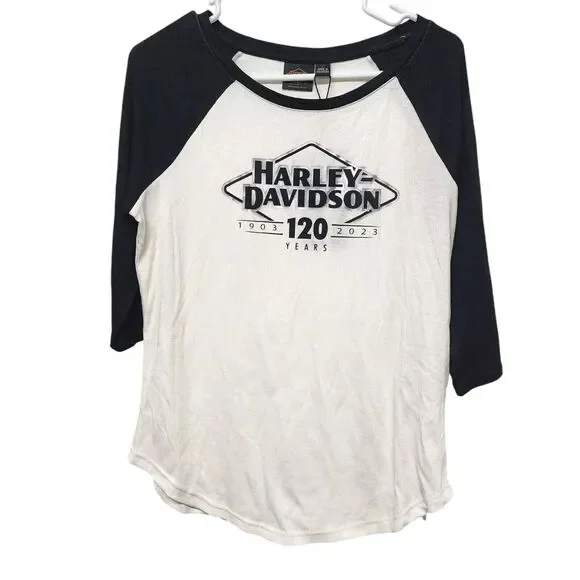 New Womens Harley Davidson HENLEY TSHIRT Size L #I67WB - Picture 2 of 7